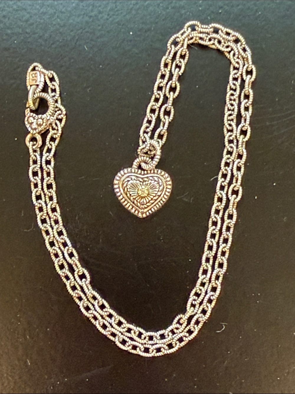 Exquisite Judith Ripka Silver Heart Pendant Double Chain Necklace